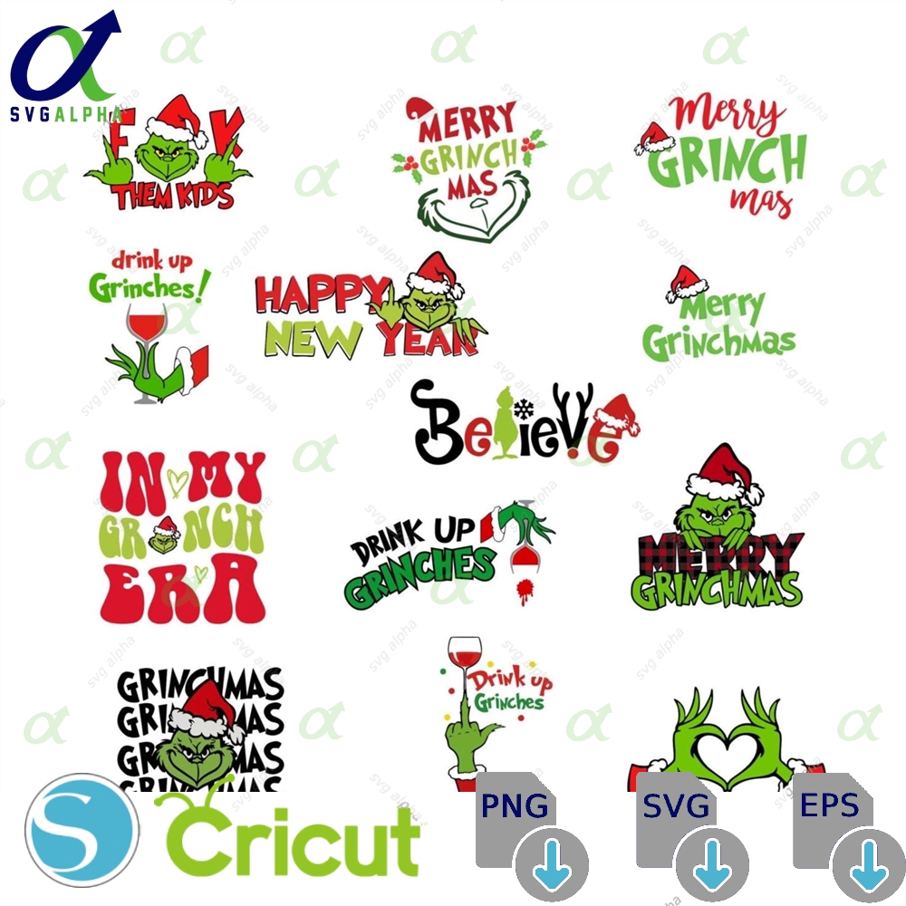 Funny Grinch Christmas Svg Bundle Holiday Clipart Designs Digital Download